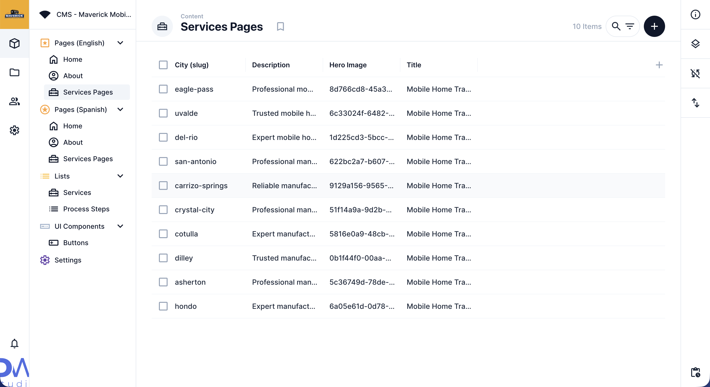 Services Pages Screen Capture